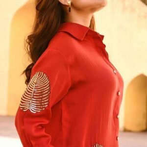 Women's Cotton Tunic & Straight Office Wear Collar-Neck Full Sleeves Suit Trouser and Top Set for Women Western Cord Set